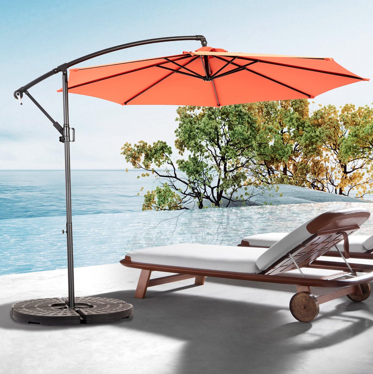 MODENUIT Parasol – 294 cm – Kantelbaar Met Zwengelmechanisme – Staal En Polyester – Oranje – Zweefparasol
