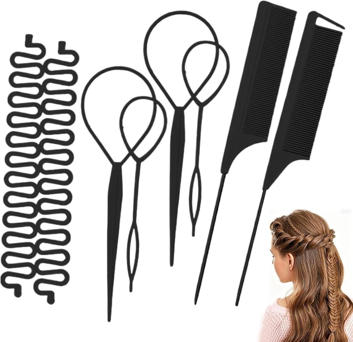 Haarstyling Tool Set - Vlechtgereedschap - Moeiteloos Kapsels Creëren - Zacht Rubber Materiaal - 24 x 8 x 1 cm