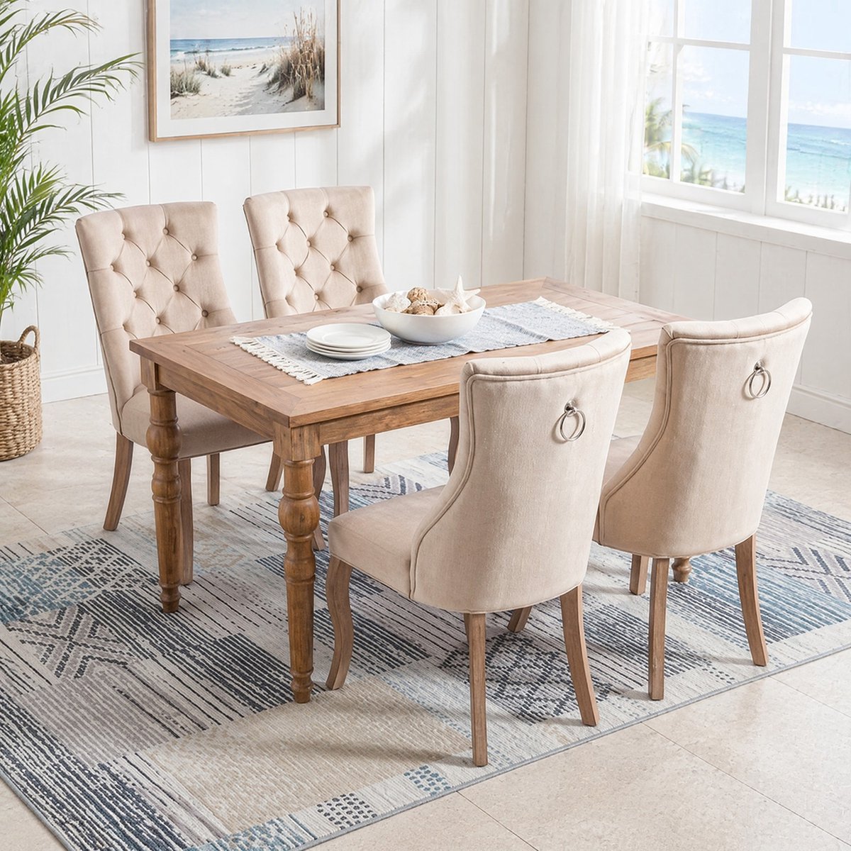 COVREO Eetkamerstoel set van 4 97x51 cm beige, velvet met hoge rugleuning