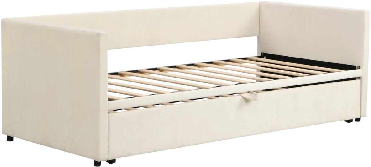 Slaapbank met Uittrekbaar Bed 90 180 x 200 Cm - Design - Uitklapbaar Bedframe op Gelijke Hoogte - voor Woonkamer en Logeerkamer