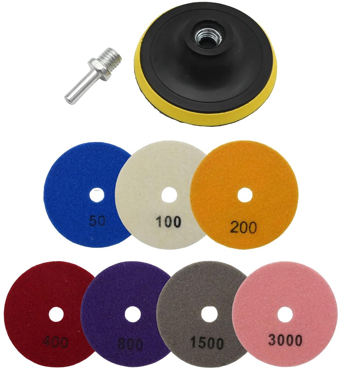 SnelShoppen - 9 stuks droge diamantpolijstpadset - multi-korrel polijstpads voor graniet, marmer, tegels en kunststeen - droog polijstgereedschap - ho