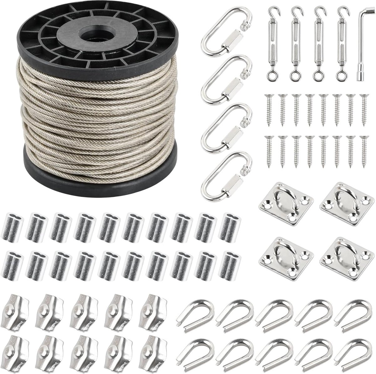 70 Pieces Laundry Line Set 2 mm Outdoor Clothesline 7 x 7 cm PVC Coated with 4 Strainers, 20 Sleeves, 4 Square Hooks - ShopVlot