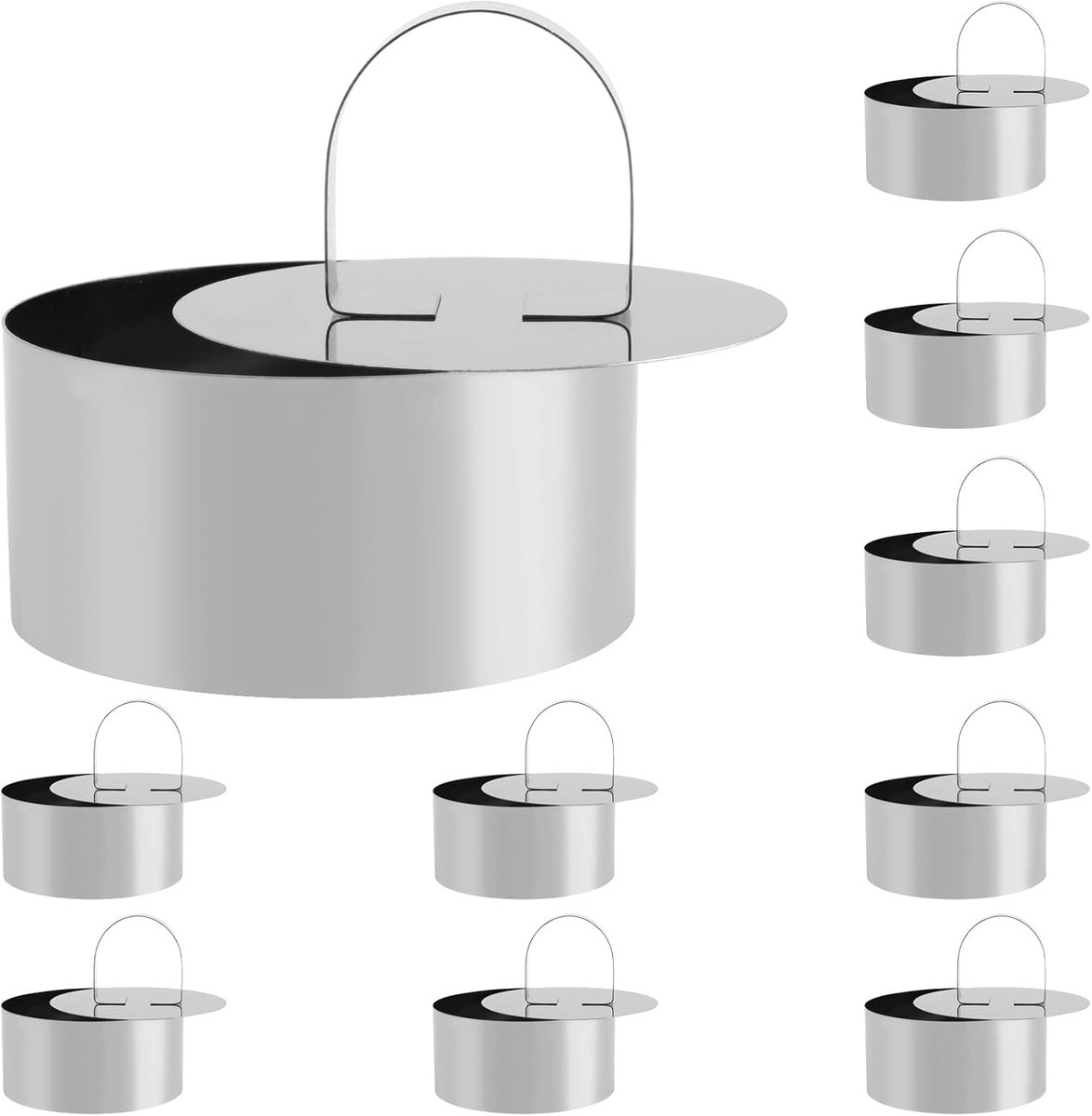 SnelShoppen - Set van 9 RVS Taartvormen, 10/15/20 cm Rond + Hartvormige Bakvorm + Rechthoekige Taartvormen, 4,5 cm Hoog, Taartaccessoires voor Mousse