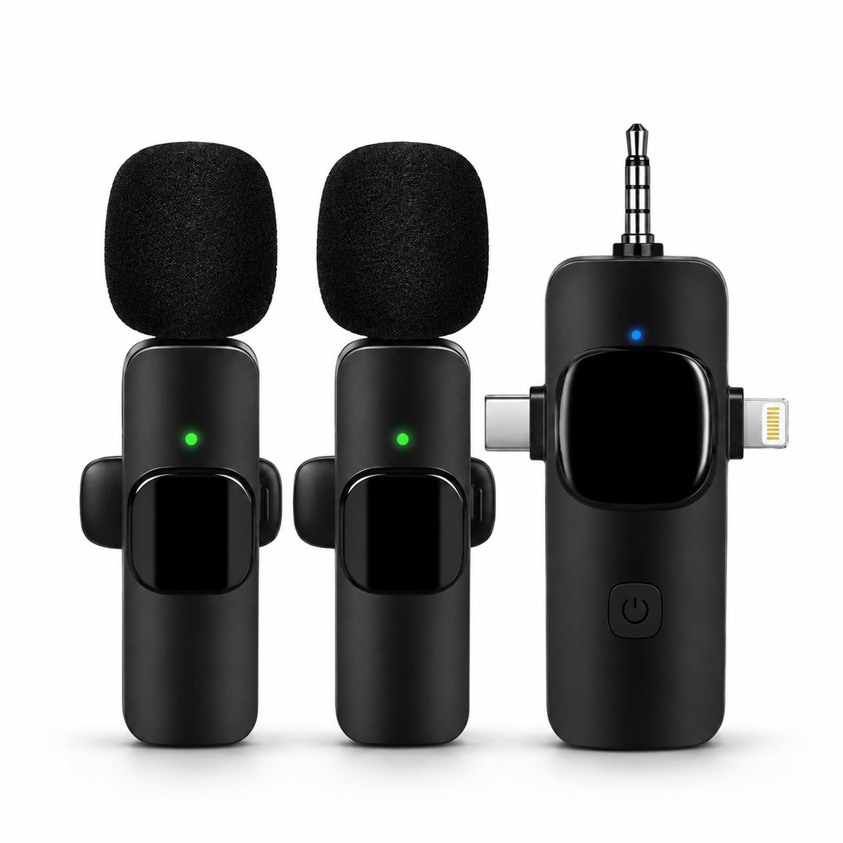 Draadloze Lavalier Microfoon - 2 Stuks - Lavalier - Lange Batterij - USB-C/Lightning - Zwart - Plug & Play