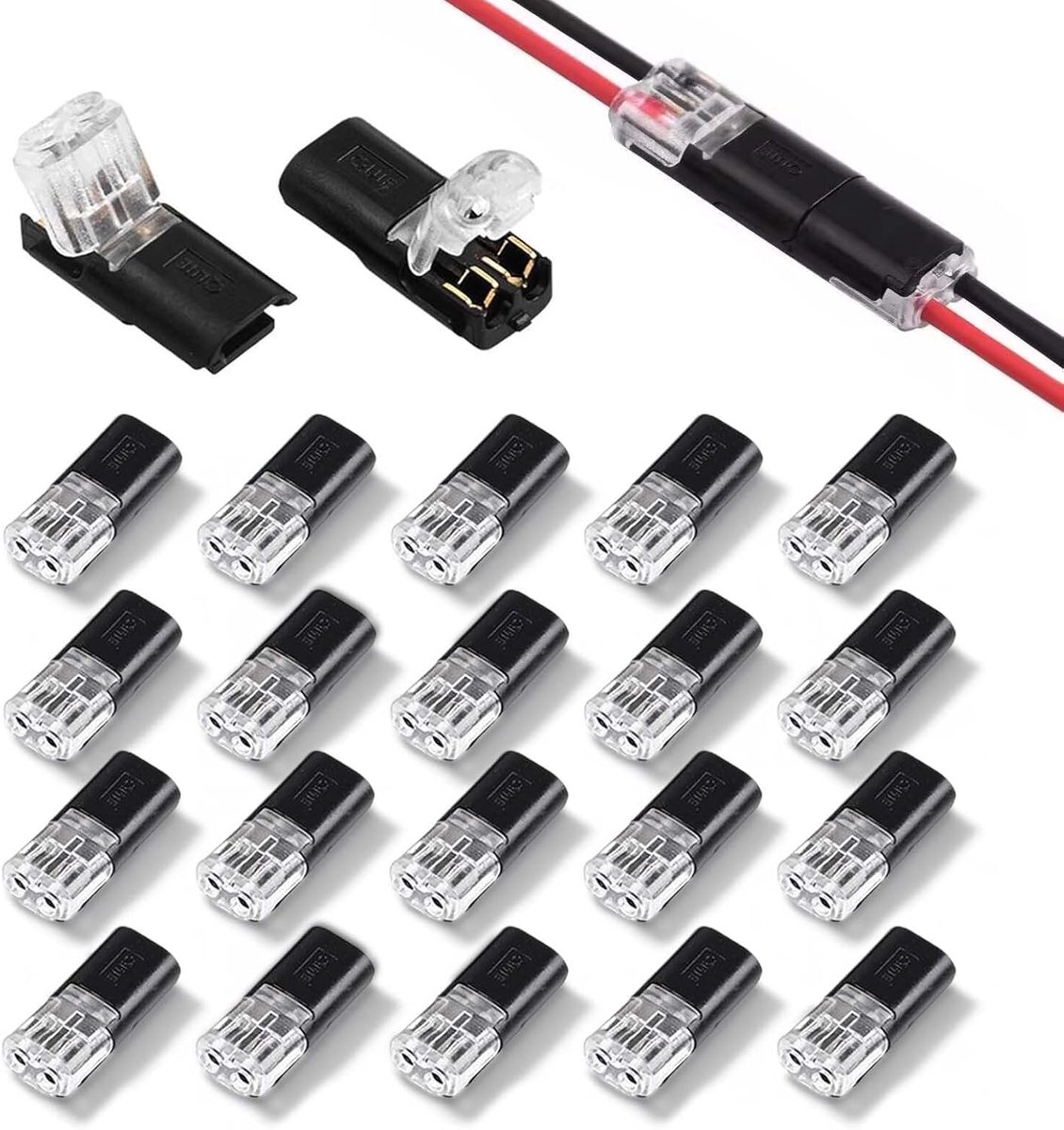 SnelShoppen - 2-pins kabelconnectoren, stekkerverbinding, 20 stuks, lichtgewicht, voor 18-22 AWG kabels, auto stekkers, snelle kabelverbindingen