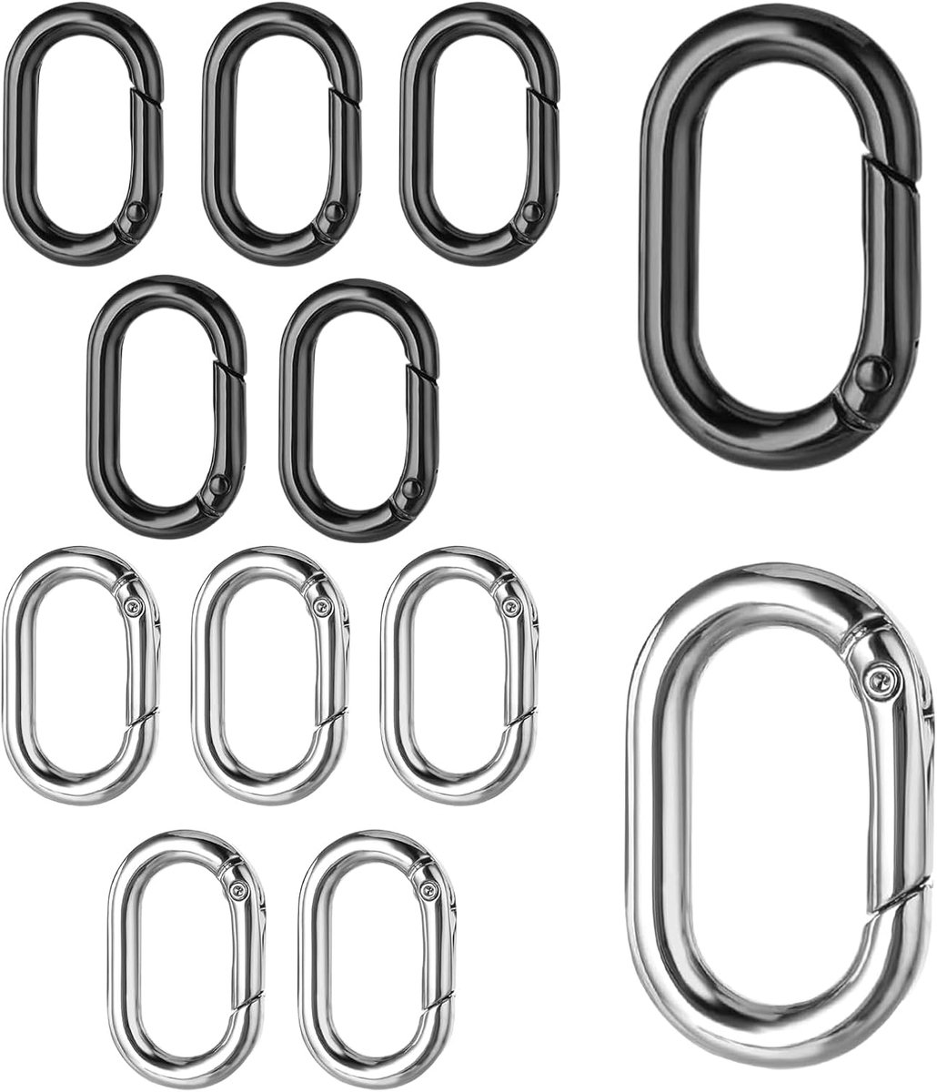 Mini karabiners 12 stuks - ovalen vorm - zilver en zwart - ideaal voor sleutelhangers - ShopVlot