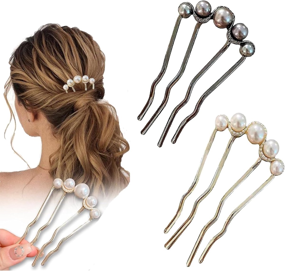 Haarspelden set 2 stuks - Gouden bobby pins met parels - Multifunctionele haar accessoires - Perfect voor bruiloften - ShopVlot