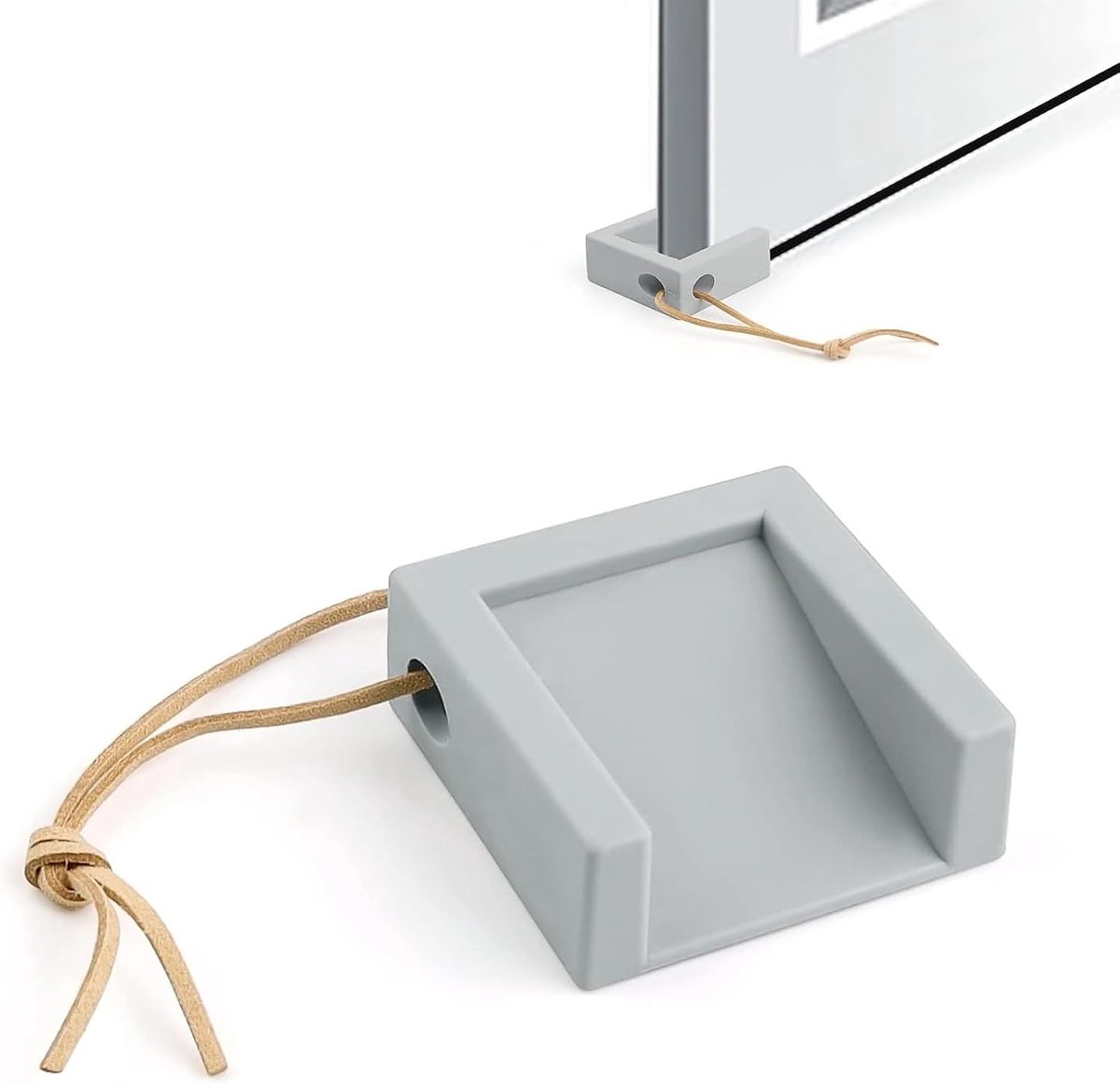SnelShoppen - Door Stopper Vloer, Silicone Deurwig Antislip met Vangband, Raamwiggen voor Ventilatie, Deurspleten Wig 5 tot 20 mm (Grijs)