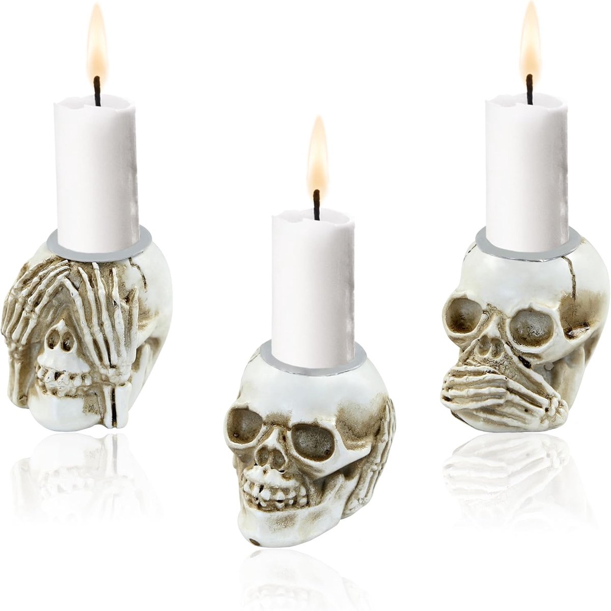 3PCS Skull Candle Holder Skeleton Halloween Candlestick Decoraion Resin Spooky Candle Light Gothic Tealight Holder for - ShopVlot