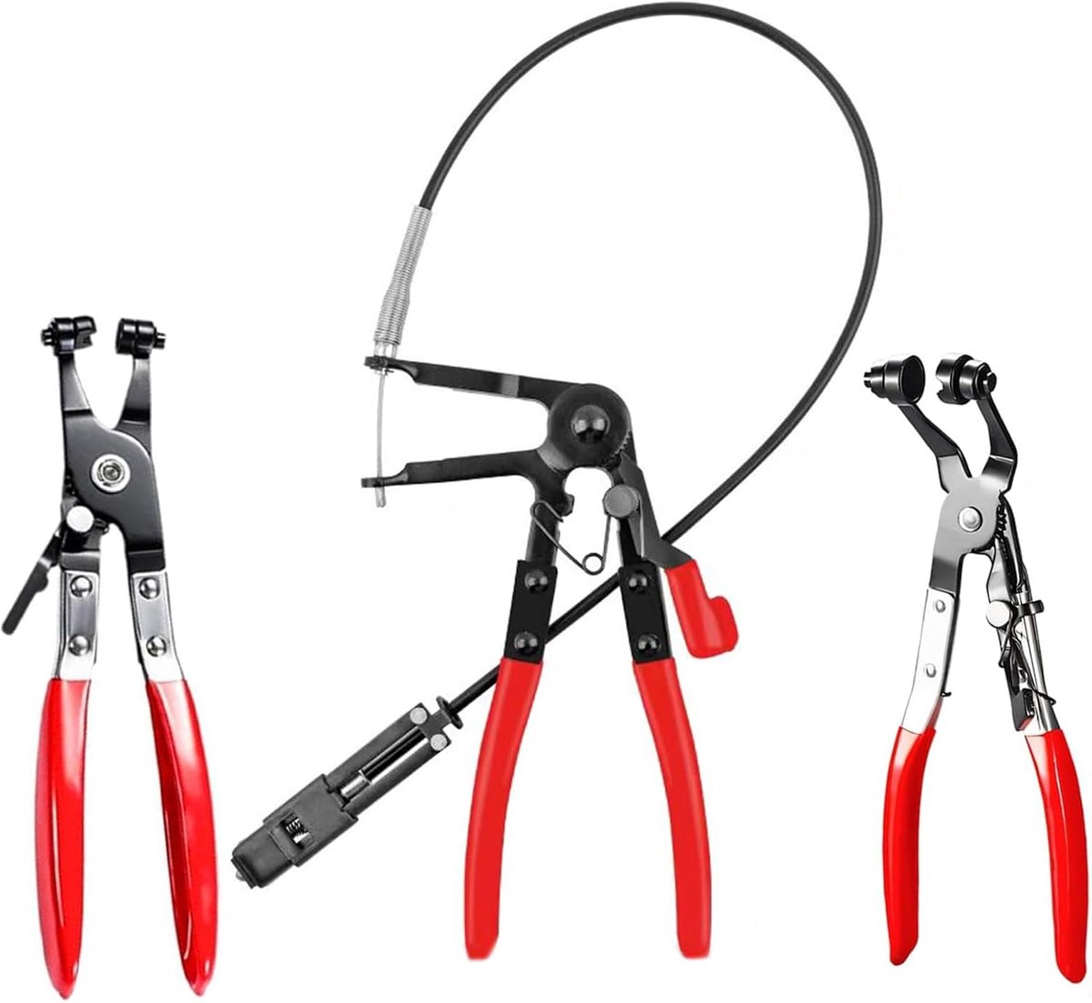 SnelShoppen - 3 Stuks Slangklem Pliers Set, Rechte Nek, Slangklemmen, Veerband Klem Pliers met Draadas, Auto Gereedschap Set met Ratchet Lock Functie