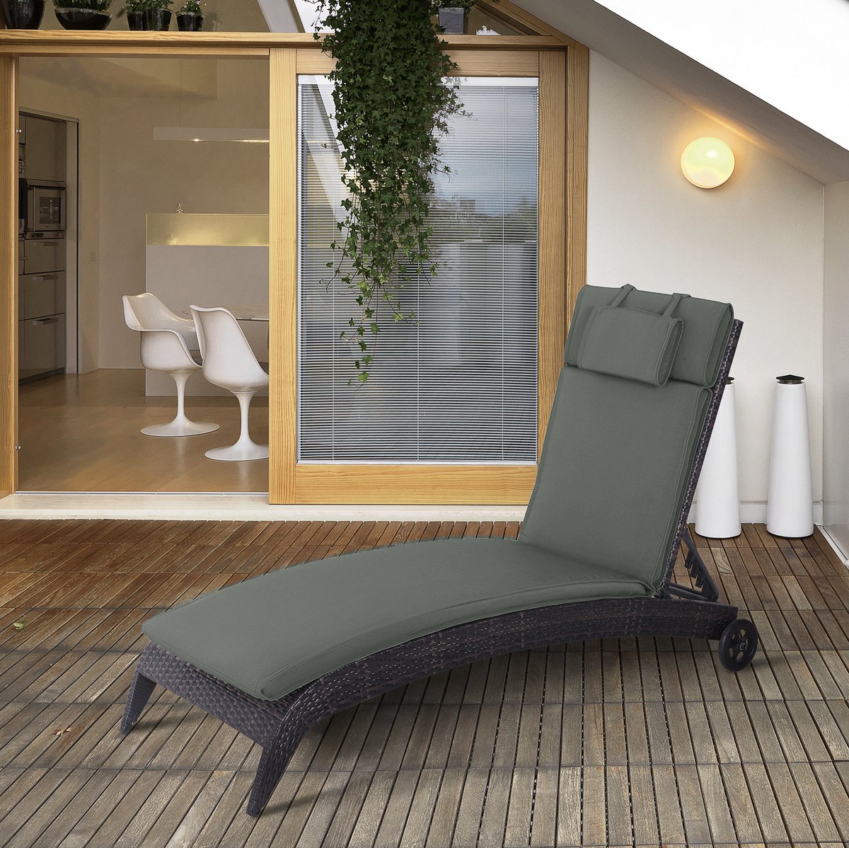 COVREO Ligbedkussen 198 x 53 x 5 cm grijs, polyester met hoofdkussen