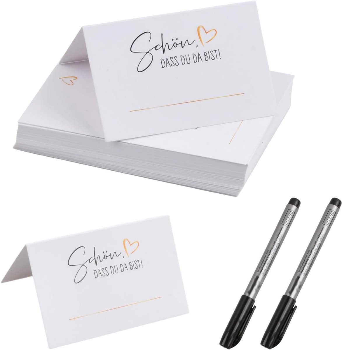 Plaatskaarten set van 50 - 85 x 55 mm - met 2 pennen - leuk dat je hier bent - voor bruiloften en evenementen - SnelShoppen