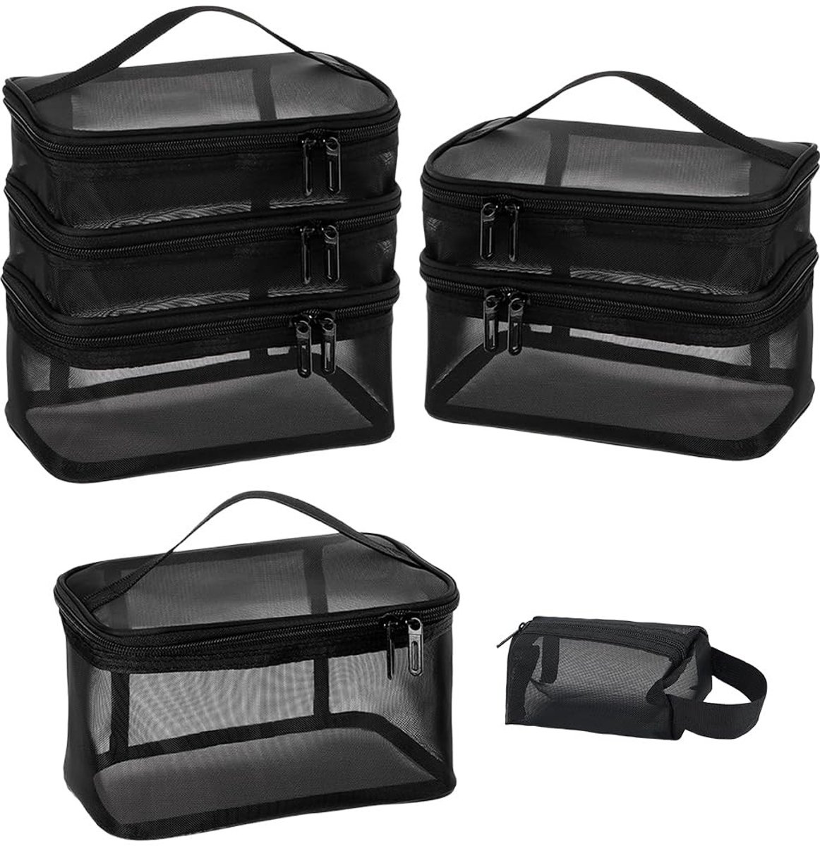 Omgoods - Set van 4 Mesh Make-uptassen met Handvat