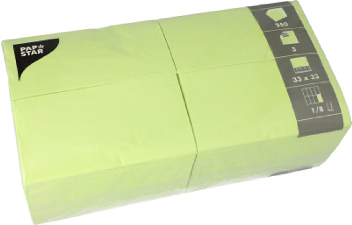 4x 250 Servetten 3-laags 1/8 vouw 33 cm x 33 cm lime