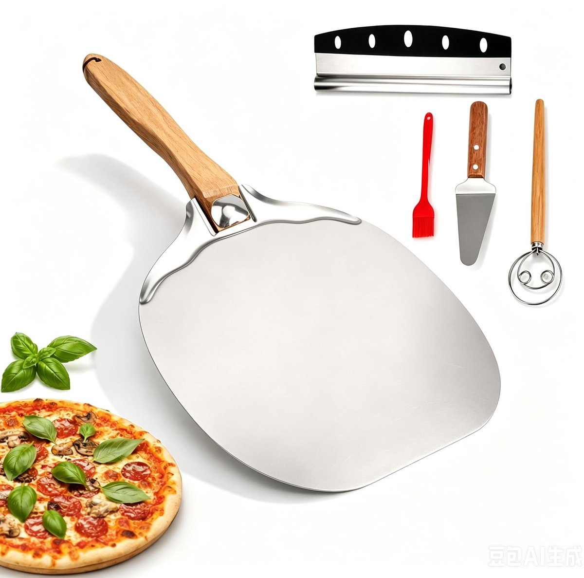 Omgoods - 5-delige Pizzaschep Set met Inklapbare Handgreep
