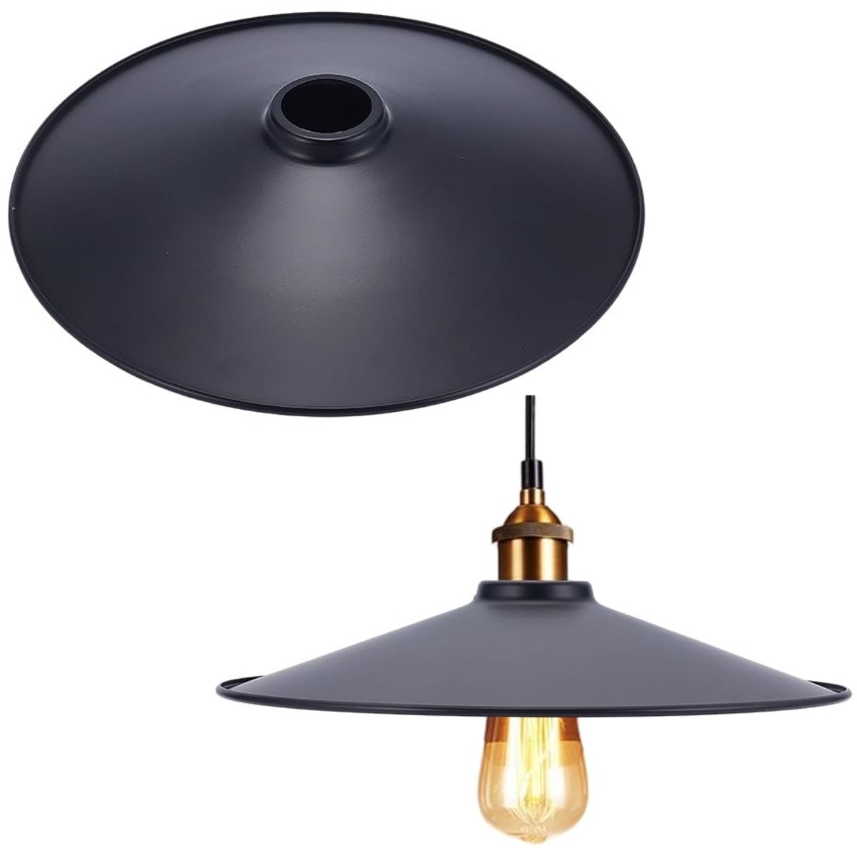 Omgoods - Set van 2 Metalen Lampenkappen in Zwart