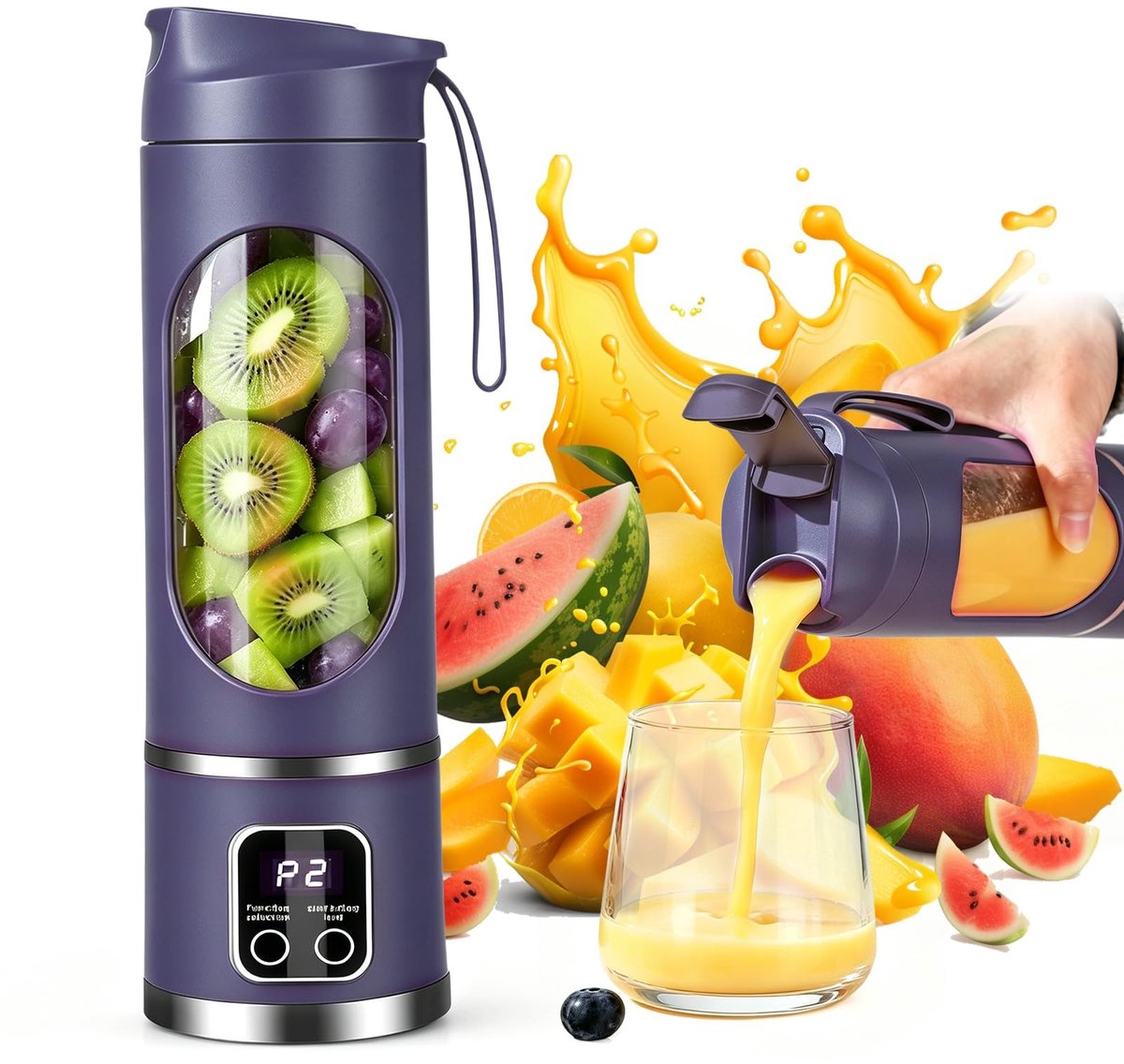 Omgoods Draagbare Smoothie Maker met LED-Display en 450 ml Capaciteit