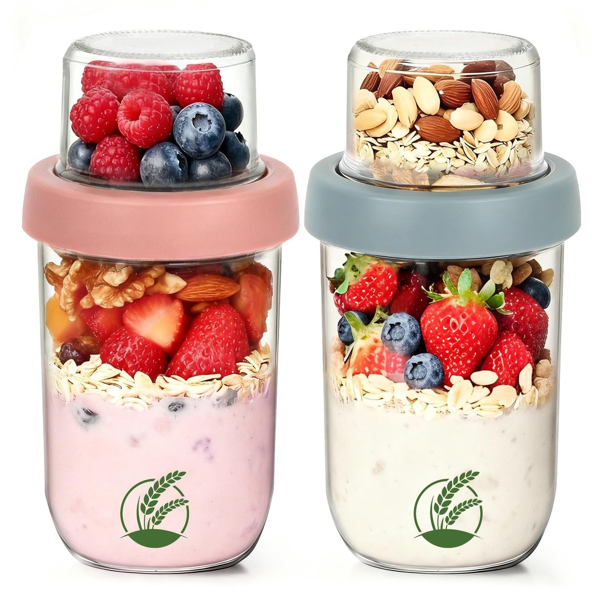 Omgoods - Set van 2 Dubbelwandige Havermout Bekers 500ml + 120ml