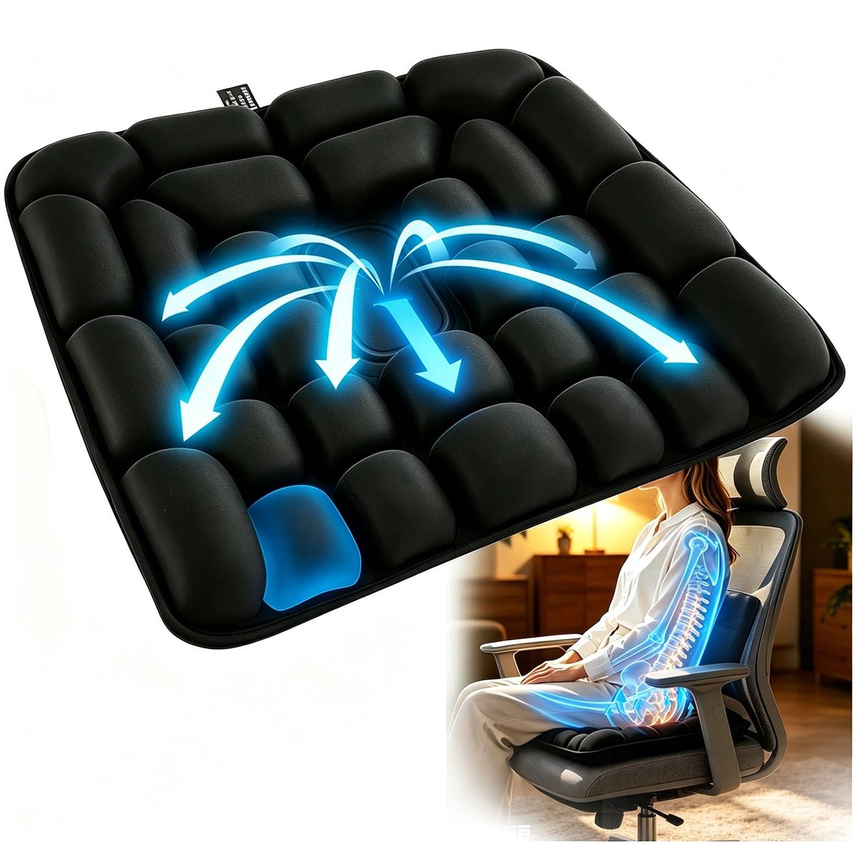 Omgoods - 3D Opblaasbaar Anti-Decubitus Kussen - Ergonomisch Zitkussen voor Rugpijn en Aambeien