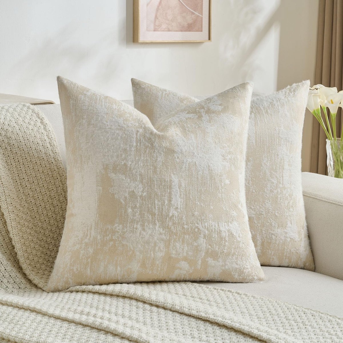 Omgoods - Set van 2 Cashmere Kussenhoezen 45x45 cm Geel Wit