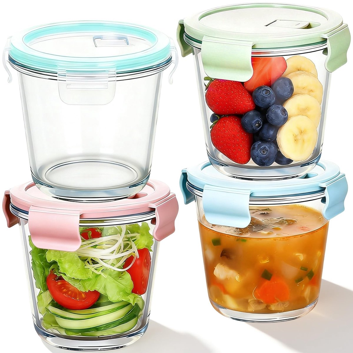 Omgoods - Set van 4 glazen voedselcontainers met luchtdicht deksel 720 ml