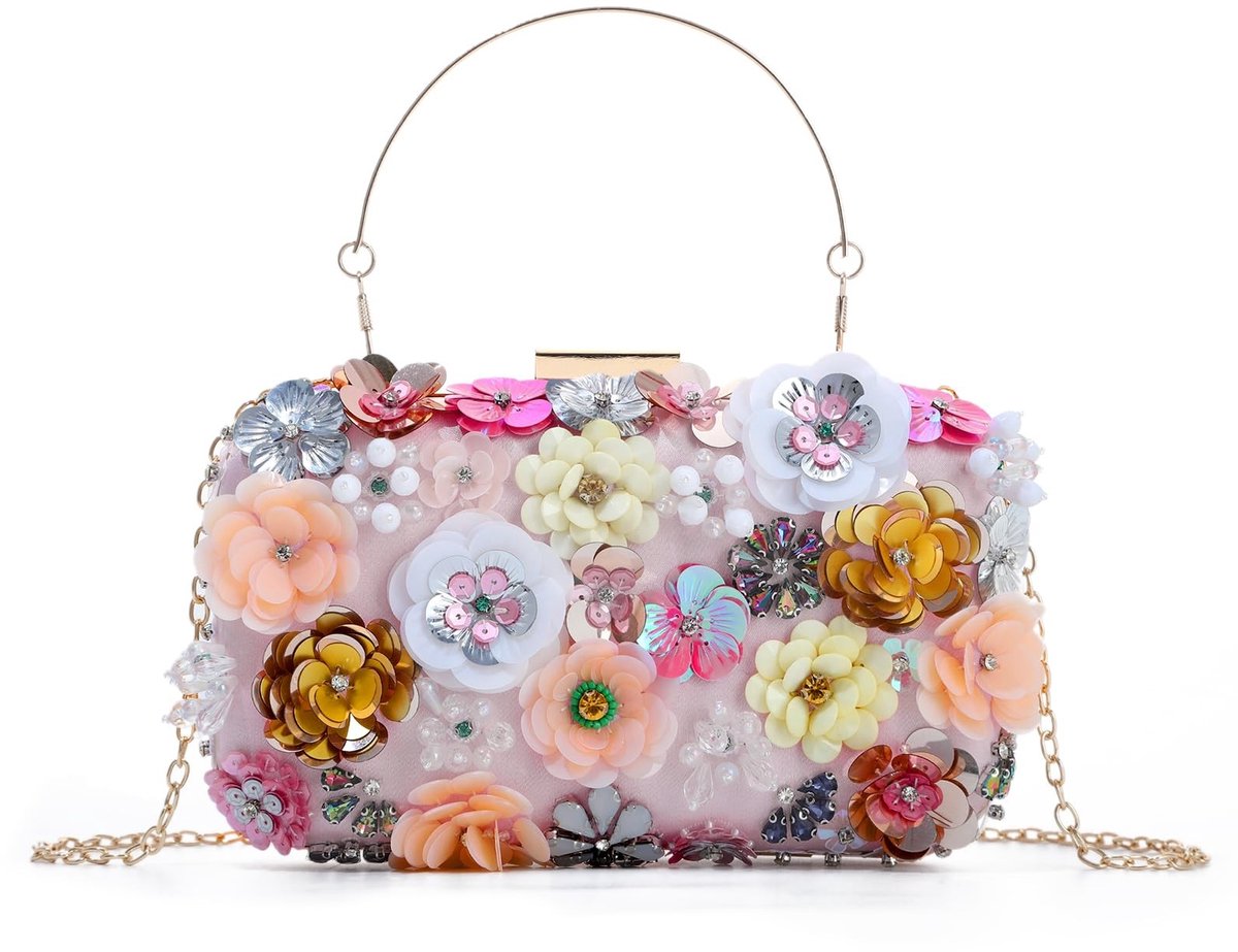 Omgoods - Luxe Floral Clutch Bag met Ketting voor Feestelijke Gelegenheden