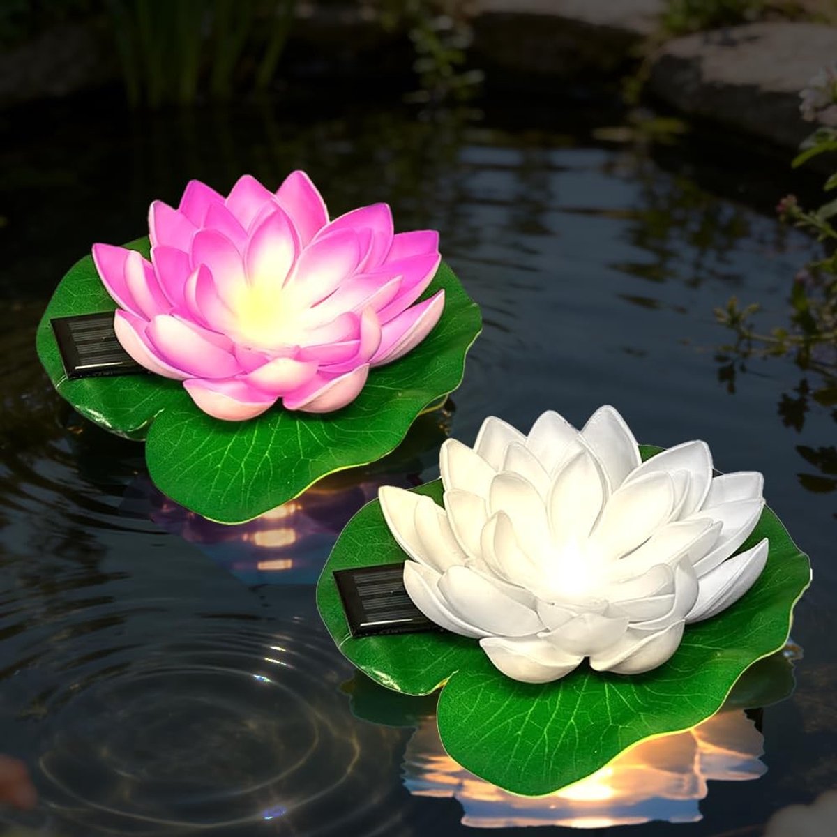 Omgoods - Set van 2 Drijvende Lotus LED Lampen voor Buiten