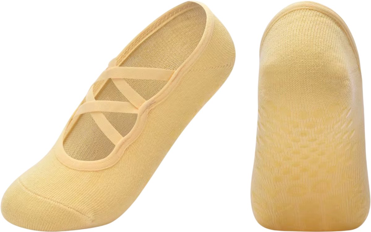 Pilates Sokken Dames Antislip – Grip Sokken van Katoen voor Yoga, Fitness, Ballet & Workout Backless -maat 35-40 - Geel