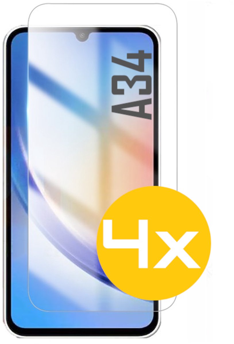 Screenprotector Geschikt Voor Samsung Galaxy A34 - Glasplaat - Tempered Glass - 4 Stuks