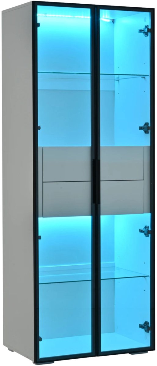 Happiq Glazen Vitrinekast 60x40x160cm Goud – Afsluitbare Displaykast met LED Verlichting - Wit
