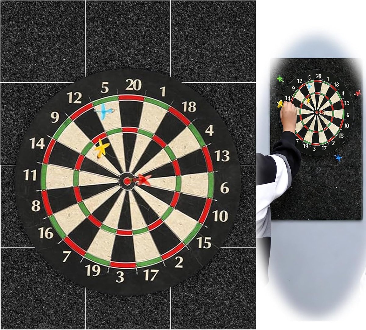 SnelShoppen - Dartbord Wandbescherming Set van 4, Zelfklevende Wandrand, Geluidsisolerend Vilt, Cork, Ideaal voor Feest, Camping en Spelletjes