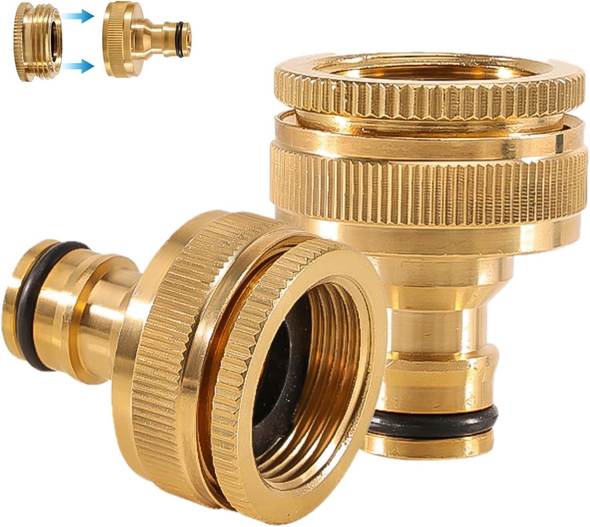 Messing kraanaansluiting 3/4 inch - 2-in-1 binnendraad slangadapter - met afdichting - SnelShoppen