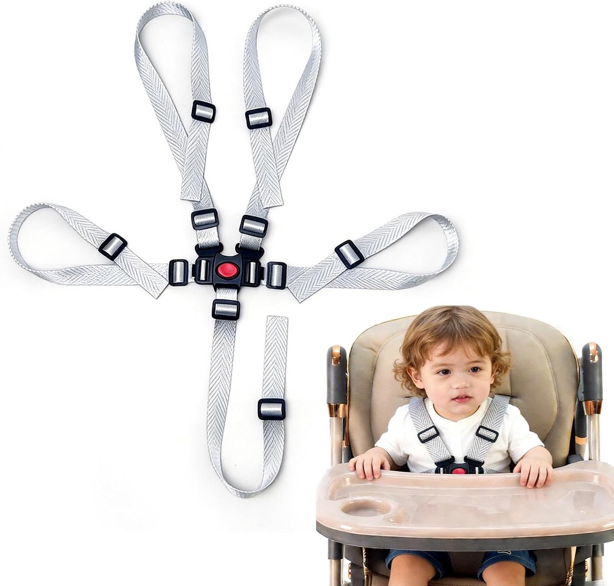Veiligheidsgordel 5-punts - Hoogzitgordel - Multifunctioneel - Voor kinderstoelen en buggy's - ShopVlot