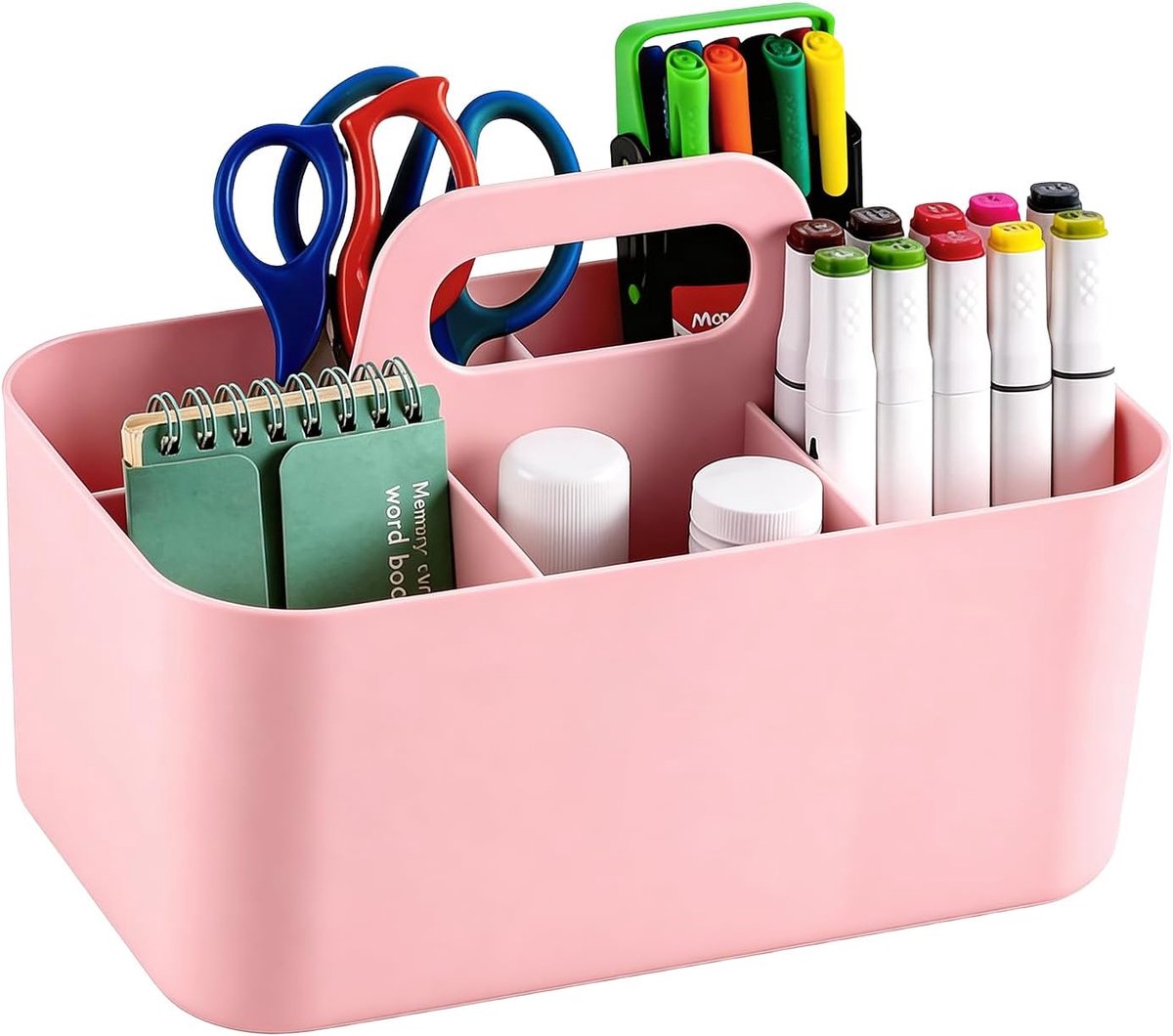 SnelShoppen - 5-Vaks Organizer Mand met Handvat - Stevige Plastic Opbergdoos voor Afstandsbediening, Gereedschap, Makeup - Multifunctioneel voor Badka
