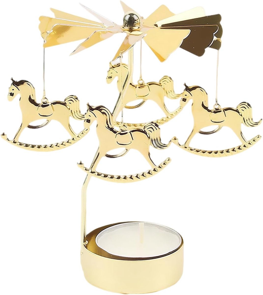 Tealight Carousel Rocking Horse Candle Holder Lucky Windmill Christmas Carousel 8x13cm Tealight Stand Gold for - ShopVlot