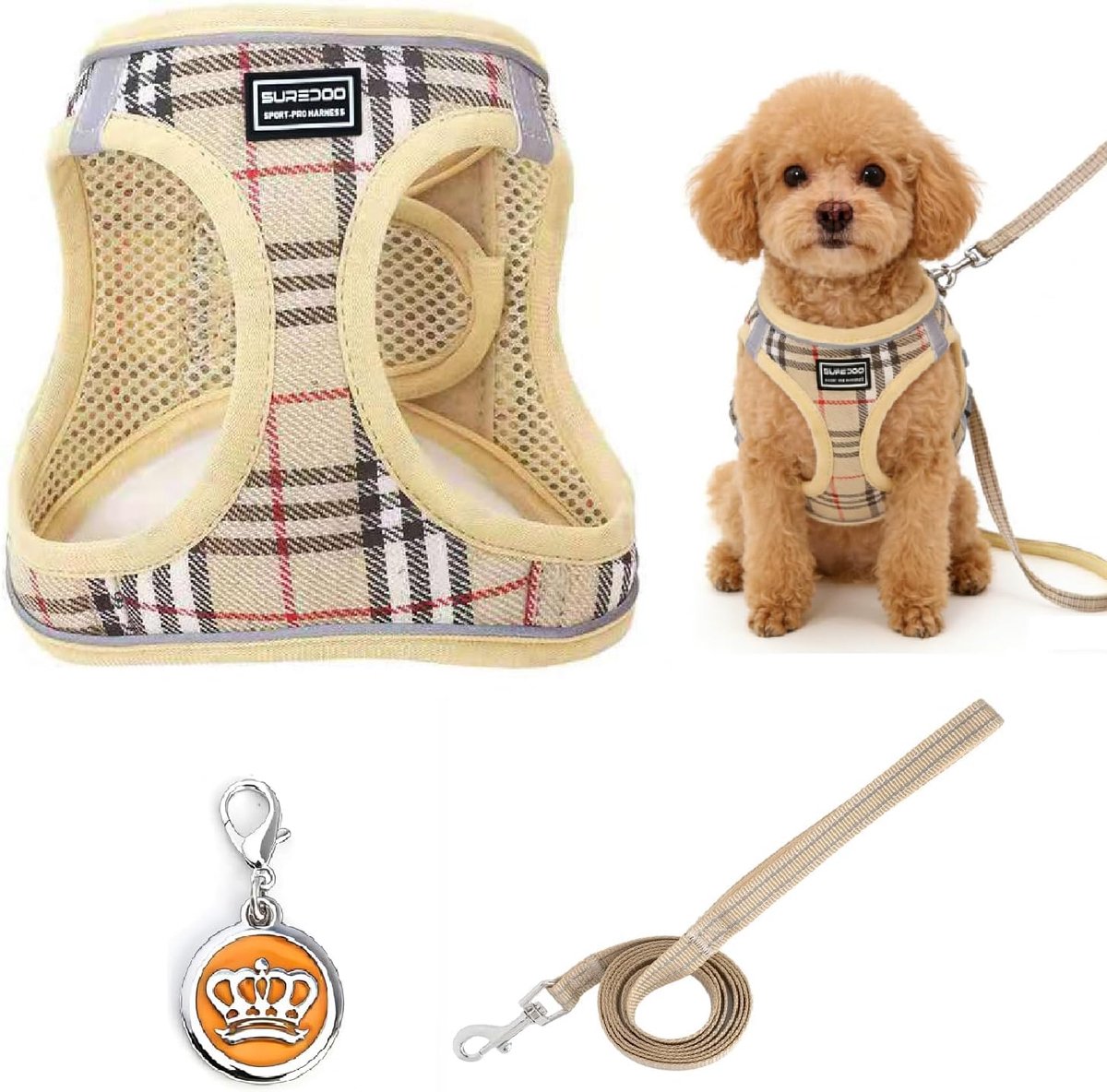 SnelShoppen - Hondentuigje voor Kleine Honden met Leash - Verstelbaar - Ademend met Reflecterend Ontwerp - voor Puppies, Kleine Honden, Wandelingen, T