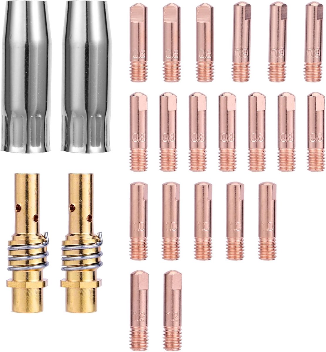 SnelShoppen - 24-delige MIG MAG Lasbrander Onderdelen Set, Inclusief Contactpunten, Mondstukken, Beschermkappen, Verbindingstangen, Geschikt voor MB15