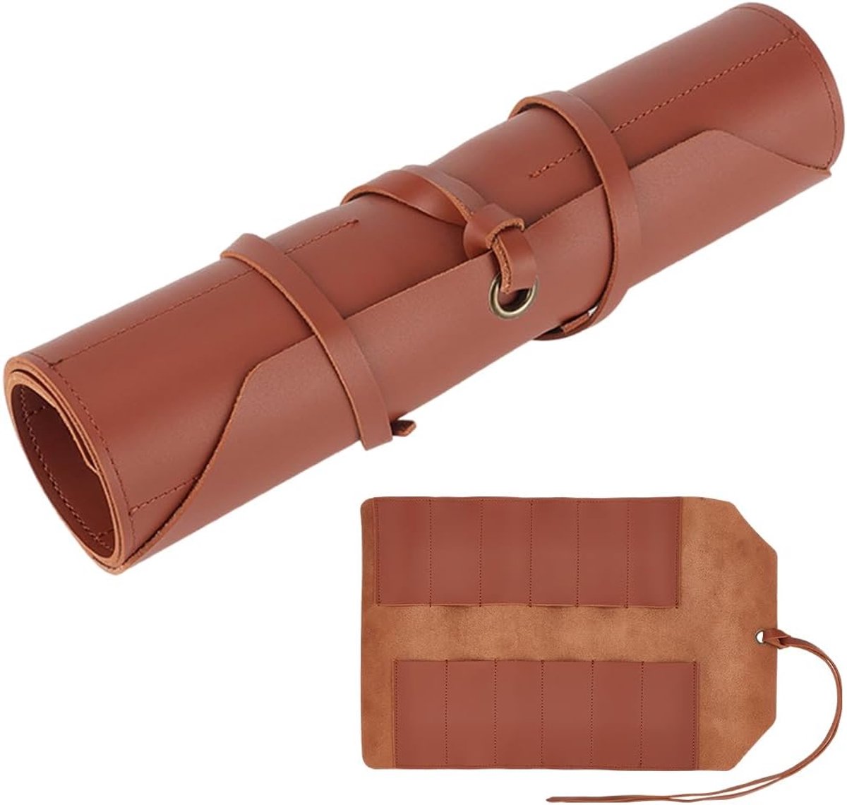 12 Slot Leather Tool Organiser Rectangular Ocher Style Vintage Retro PU Leather Soft Portable Work Bag Tool Bag - ShopVlot