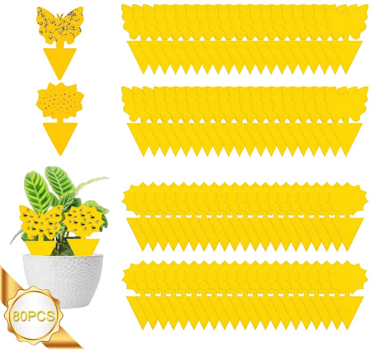 SnelShoppen - 80 Stuks Gele Fruitvlieg Vallen - Gele Stickers Voor Binnenplanten - Plakstrips Tegen Vliegen - Dubbelzijdige Adhesieve Vallen - Effecti