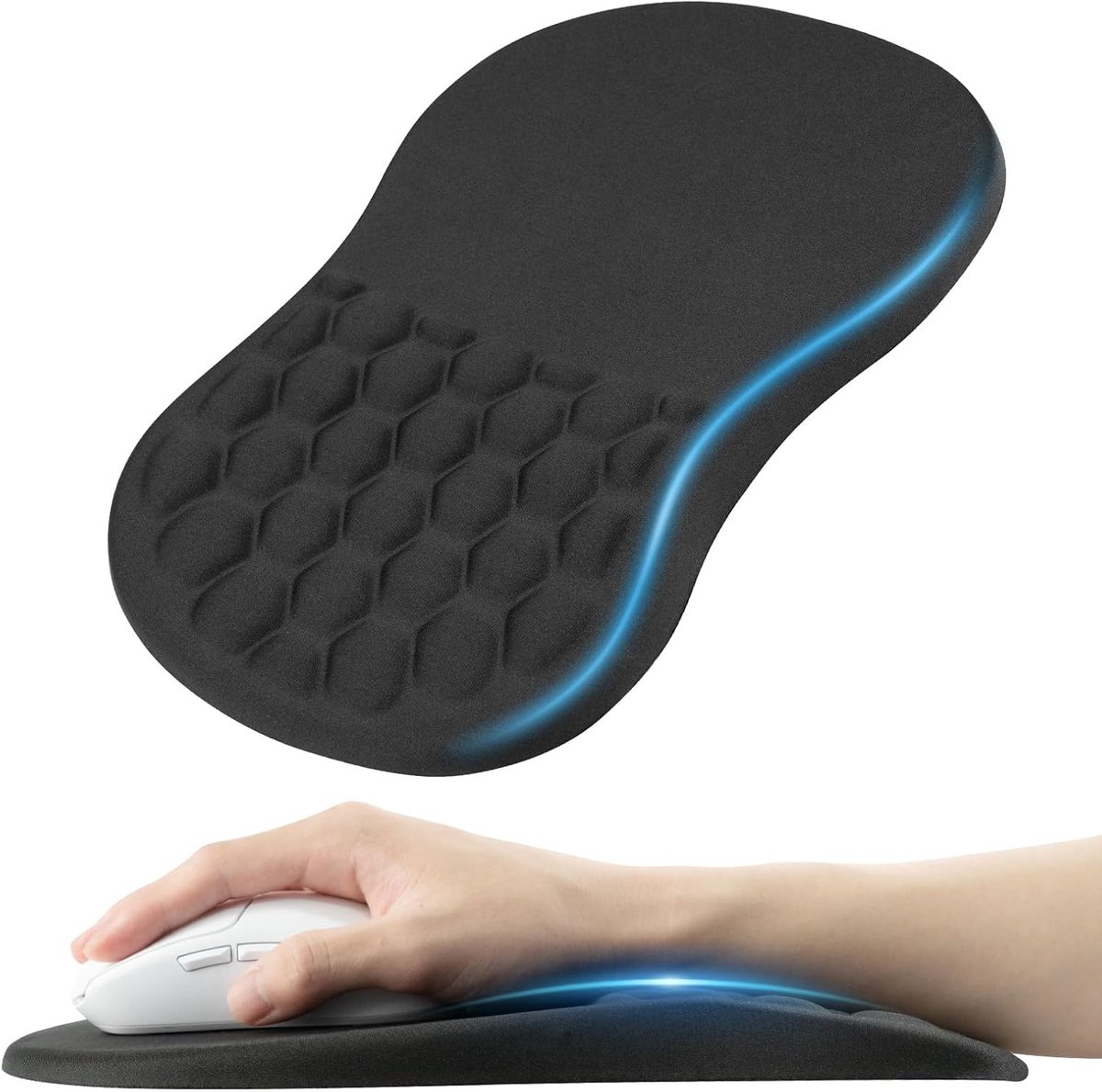 SnelShoppen - Ergonomische Muismat voor Polspijn - Met Geheugenschuim en Massagepunten, Antislip PU Onderzijde, 30 x 20 cm Zwart voor Kantoor, Gaming,