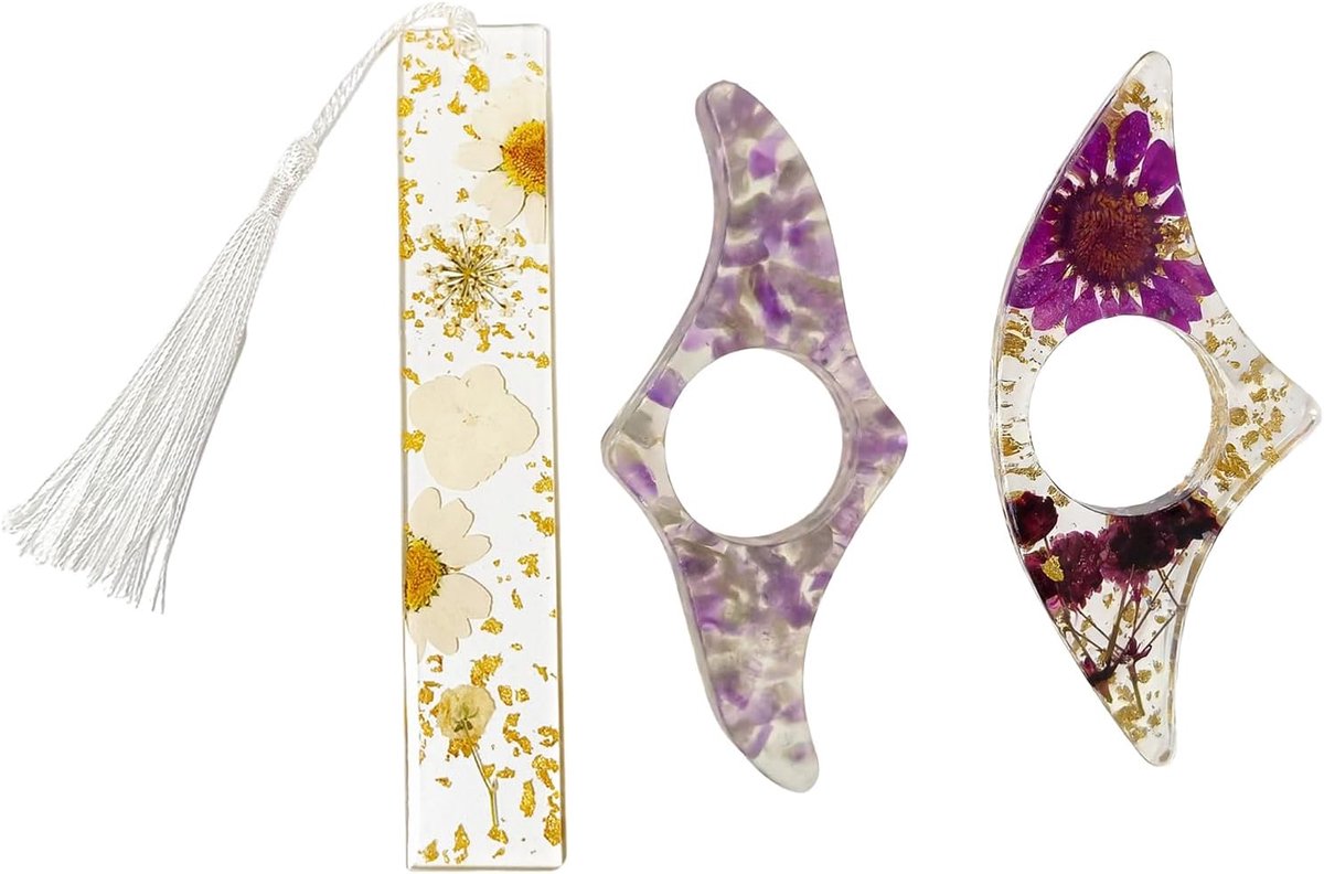 SnelShoppen - 2 Stuks Duimboekjeshouder met Gedroogde Bloemen + 1 Elegante Bladwijzer - Boekaccessoires voor Boekenliefhebbers, Leraren en Studenten -