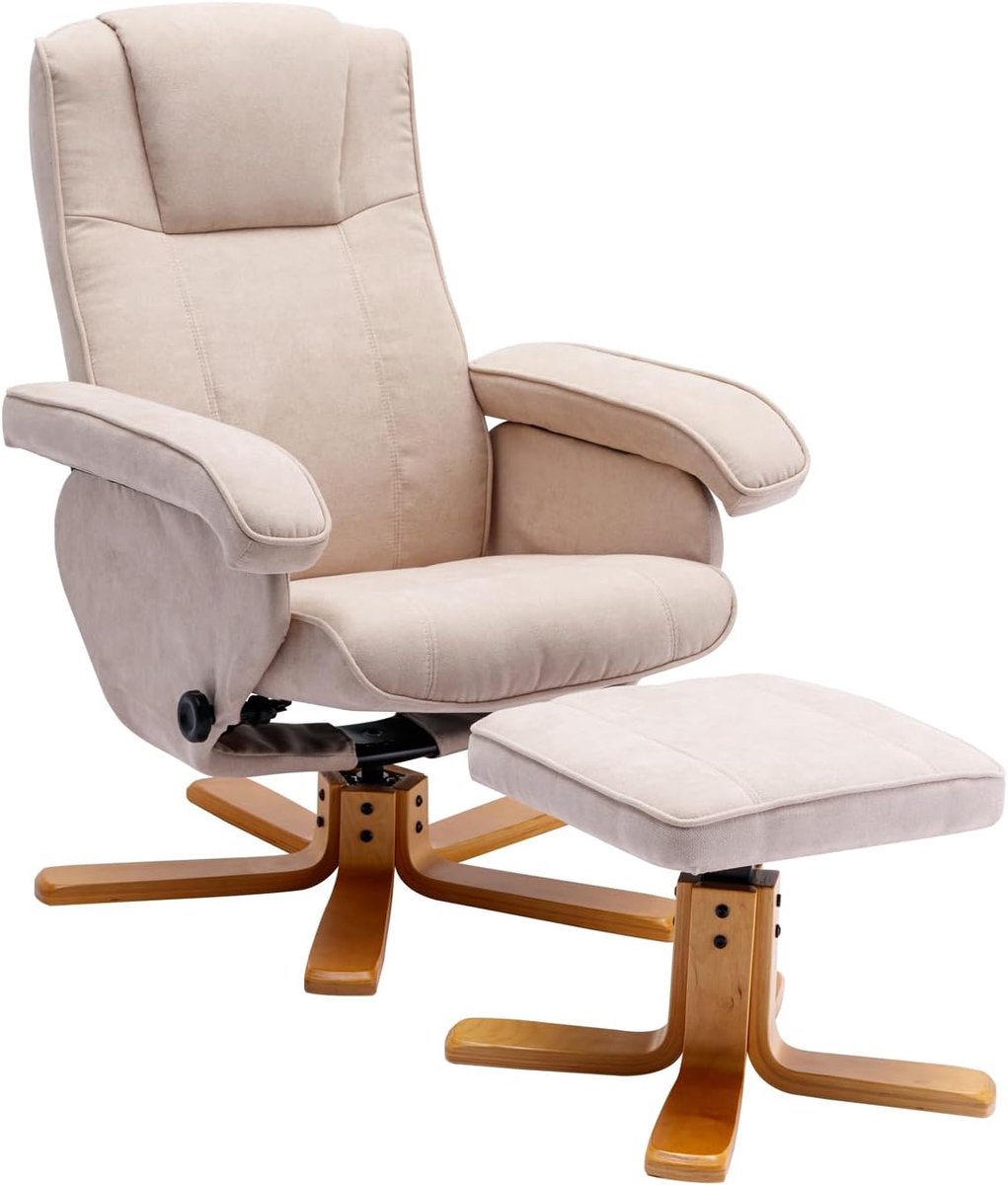 Charles relaxstoel kruk stoel beige tv-stoel draaistoel polyester hout