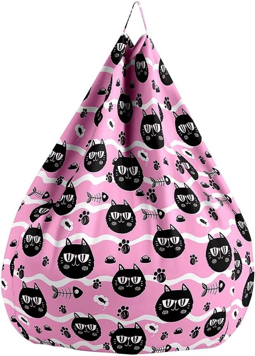 Zitzak Stoelhoes - Luie Sofa Cover - Speelgoed Opbergen - Cartoon Kitten Print - 80x90cm - Roze