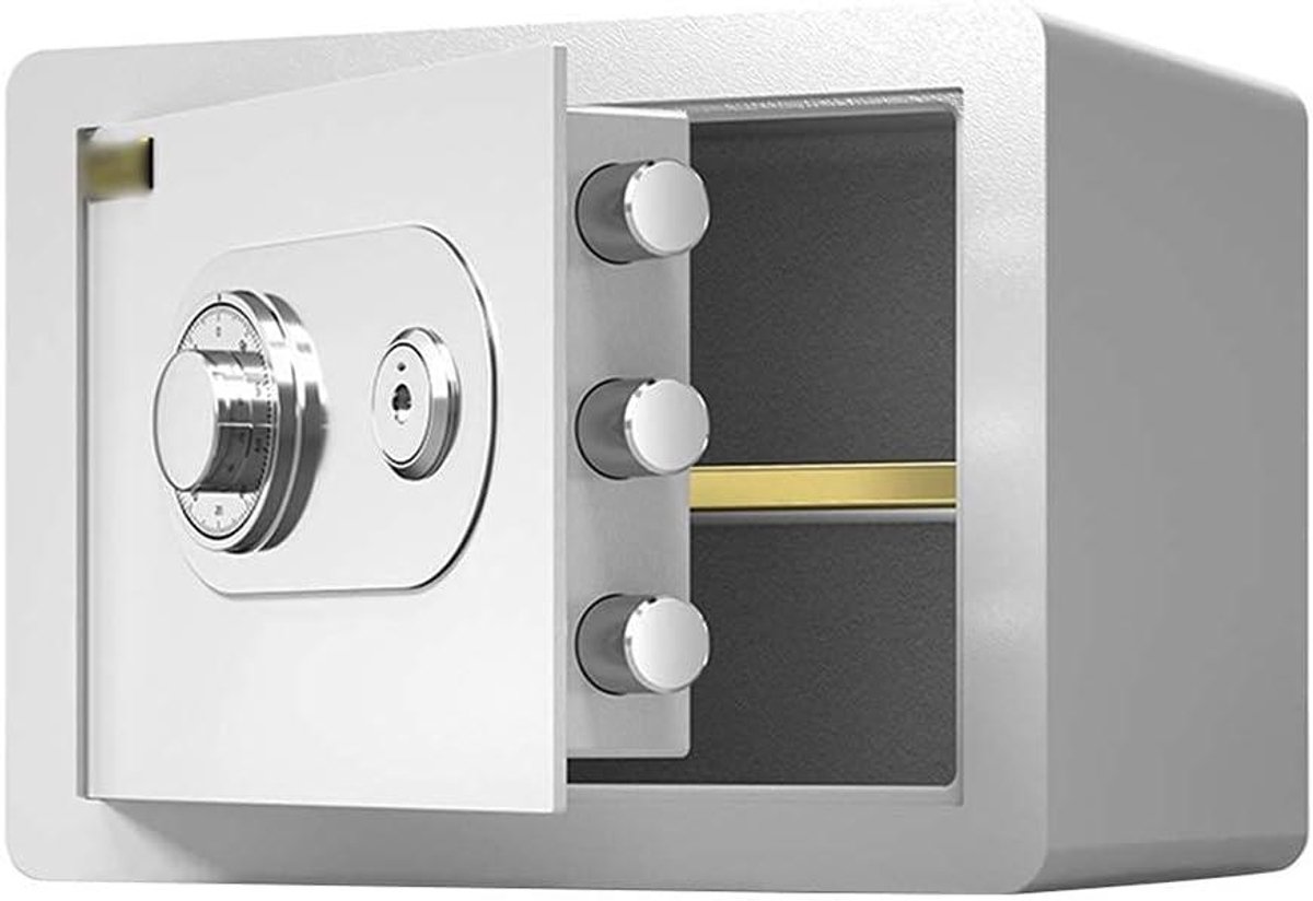 Veiligheidskist - Kluis Geldkist - Waardevolle Spullen Bewaren - Mechanisch Slot Geen Batterij - 30x38x30 cm - Wit