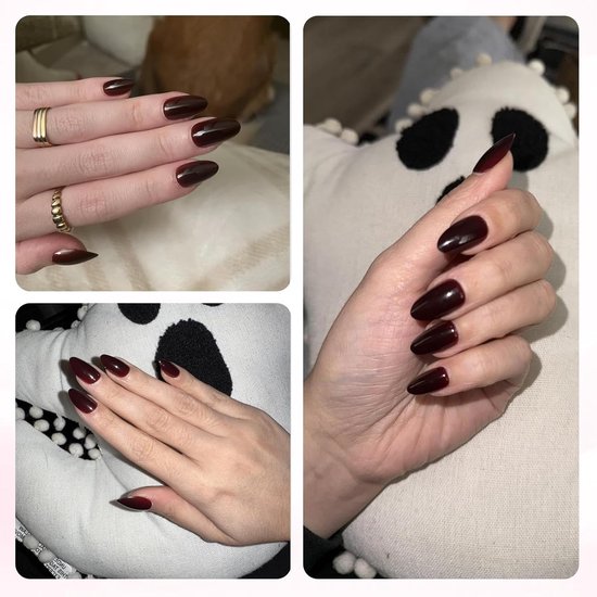On Nagels, 30 Stuks Set & Extra Korte Kunstnagels - Korte Opplakvariant in Bordeaux, Glanzend Herbruikbaar voor Vrouwen — afbeelding 5