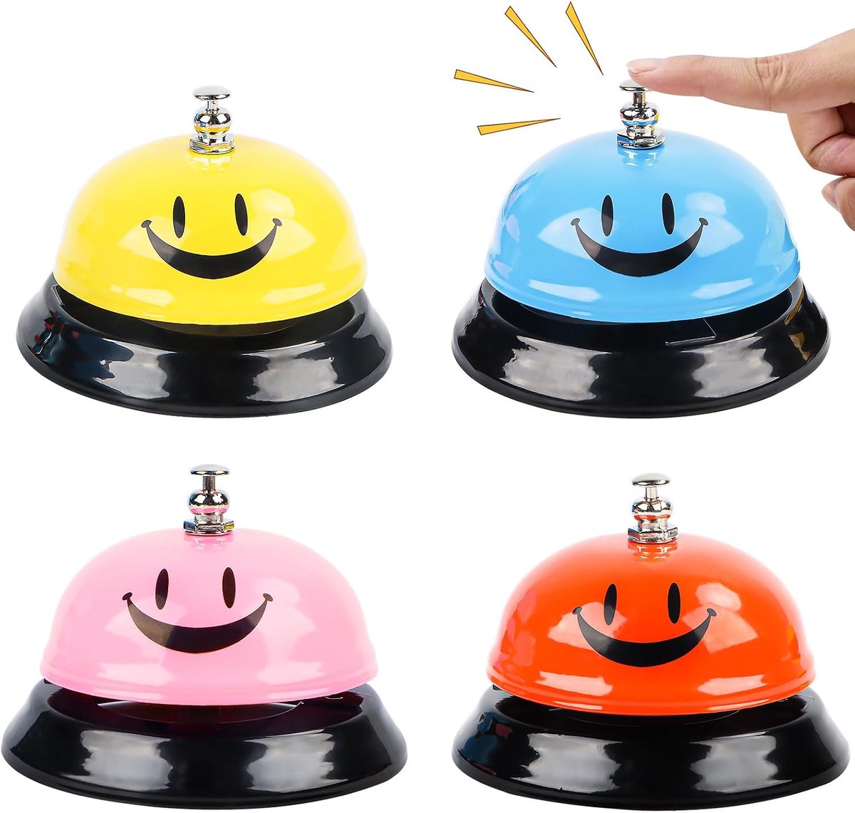 4 stuks tafelbel, tafelklingel van roestvrij staal, oproepbel, trainingsbel, handbel met glimlachpatroon, hotelbel receptiebel met knapperig geluid, servicebel voor restaurants, hotels