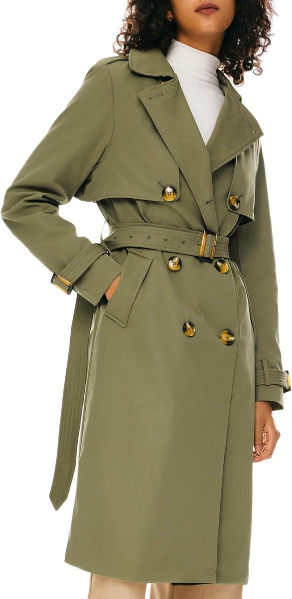 Trenchcoat voor dames, 3/4 lengte, dubbele rij knopen, reversjack met riem