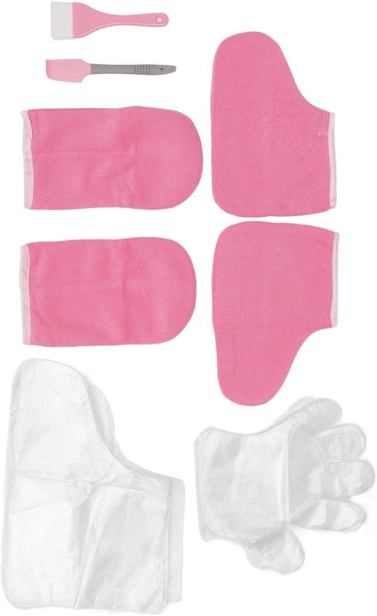 Paraffinewas Badset, Paraffinewas Badhandschoenen Set,Paraffinewas Badhandschoenen, Washandvoetvoeringen Paraffine Roze Flanel Warm Houden Wegwerphandschoenen Washandschoenen Voetset