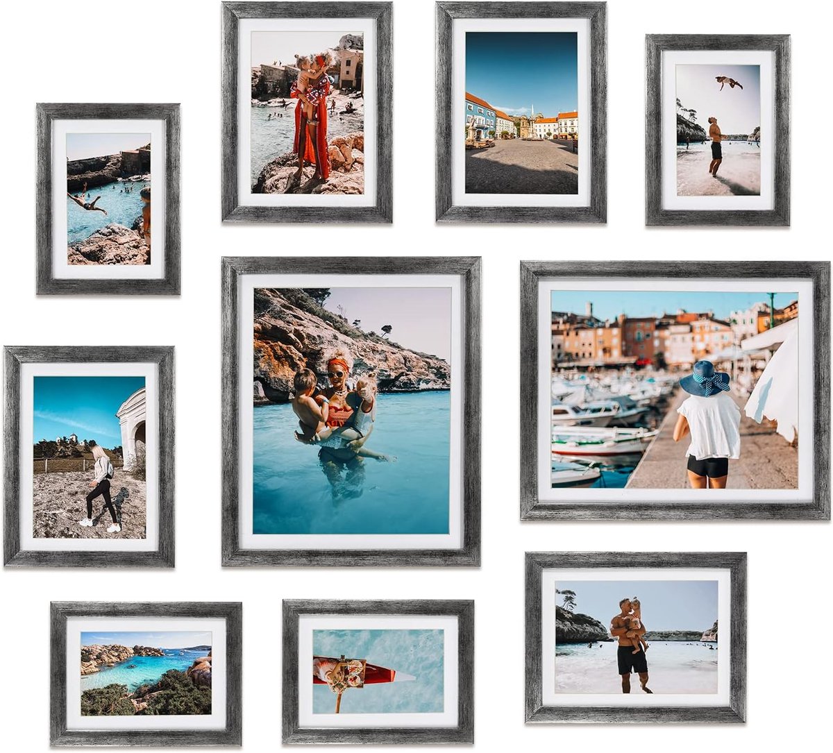 Antieke zilveren fotolijsten set van 10 voor meerdere maten foto's