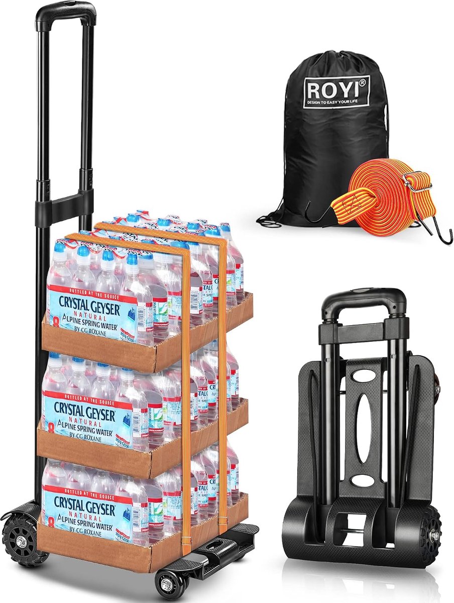 SnelShoppen - Vouwbare Handkar 50Kg/110lbs Zware Kwaliteit 4-Wielige Stevige Constructie Trolley Compact en Lichtgewicht voor Bagage, Persoonlijk, Rei